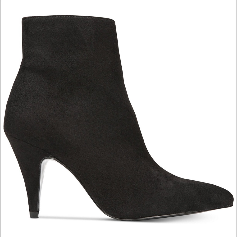 Black suede booties with pointed toe